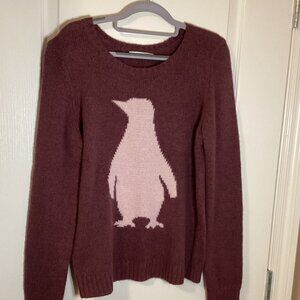 Revolution Women's Knit Sweater Size L Penguin Graphic Soft Warm Cozy Soft